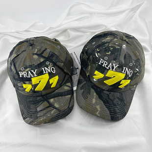 金采源同款立体刺绣鸭舌帽迷彩做旧软顶棒球帽新款加深大头围帽子