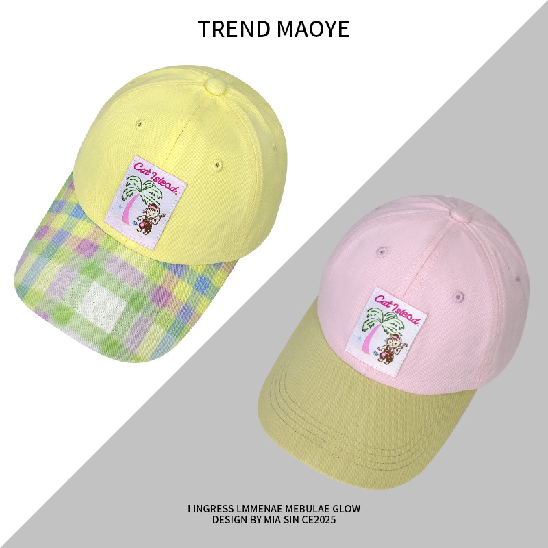 韩国拼色刺绣布贴卡通椰树小猫棒球帽女软顶加深大头围夏季鸭舌帽,服饰配件/皮带/帽子/围巾,帽子,淘宝优惠券,粉丝福利购,淘宝优惠卷