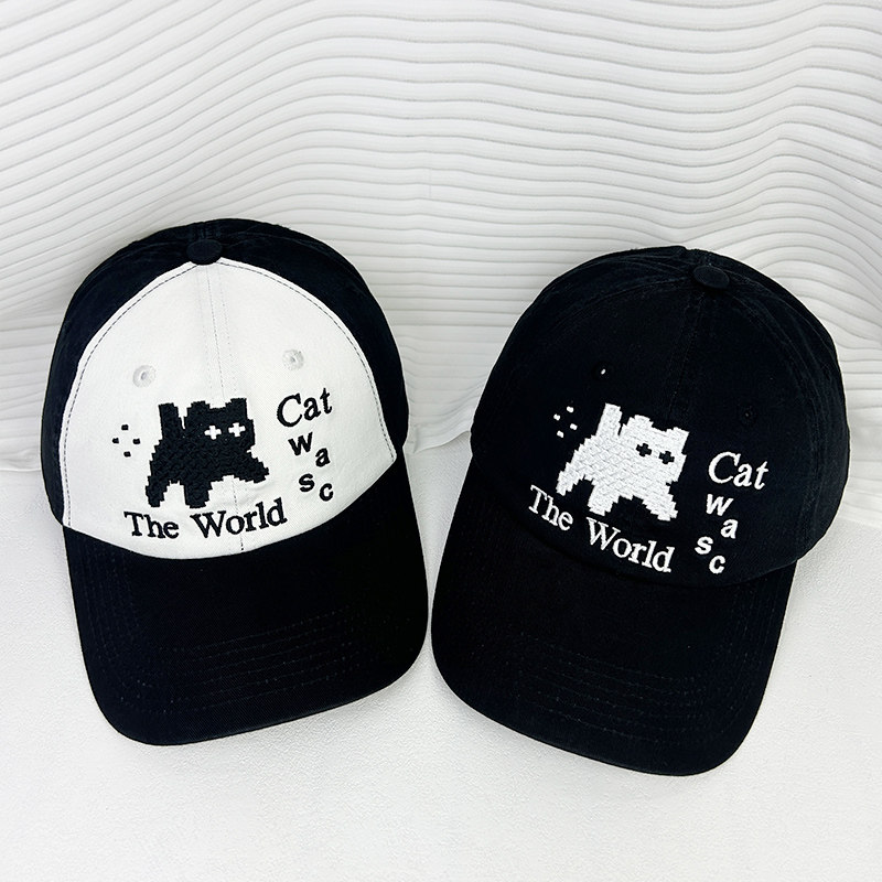 韩国可爱马赛克猫咪加深棒球帽潮
