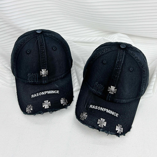美式重金属破坏抛脏棒球帽女潮牌刺绣字母软顶嘻哈暗黑风鸭舌帽男