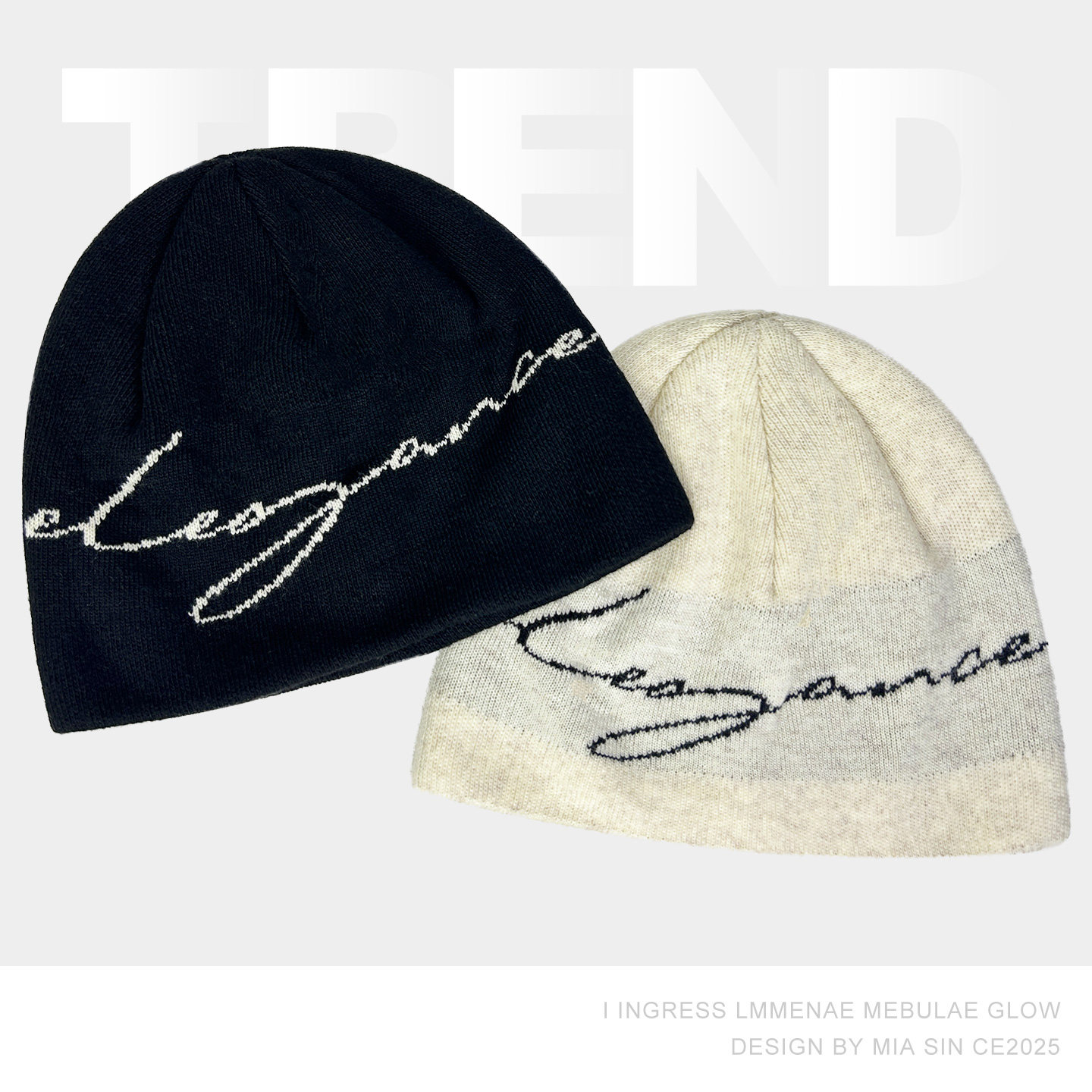 韩国提花字母羊毛混纺针织帽男女