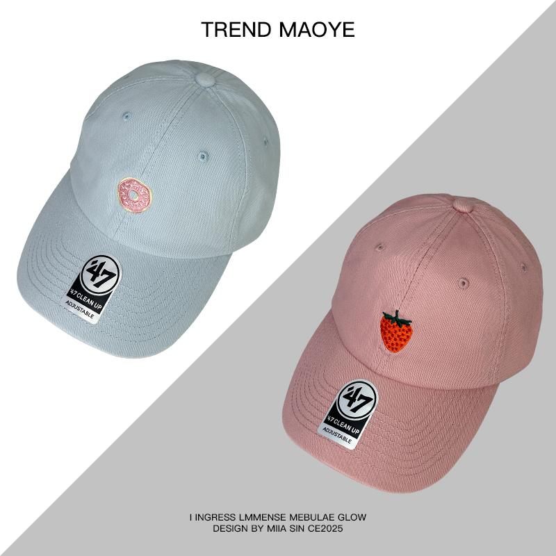 韩国甜美可爱刺绣草帽棒球帽女软顶纯棉大头围夏季新款鸭舌帽子男