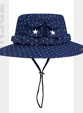 韩国潮牌aeae波点星星渔夫帽女户外防晒遮阳帽大头围徒步登山帽男