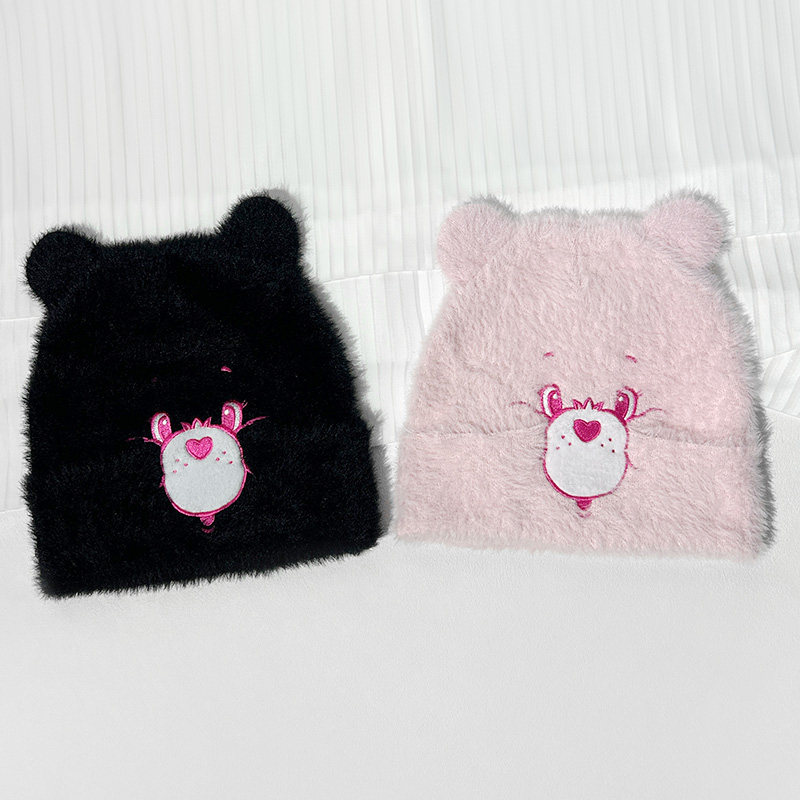 韩国刺绣字母可爱小熊针织帽