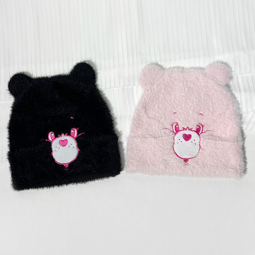 韩国刺绣字母可爱小熊针织帽