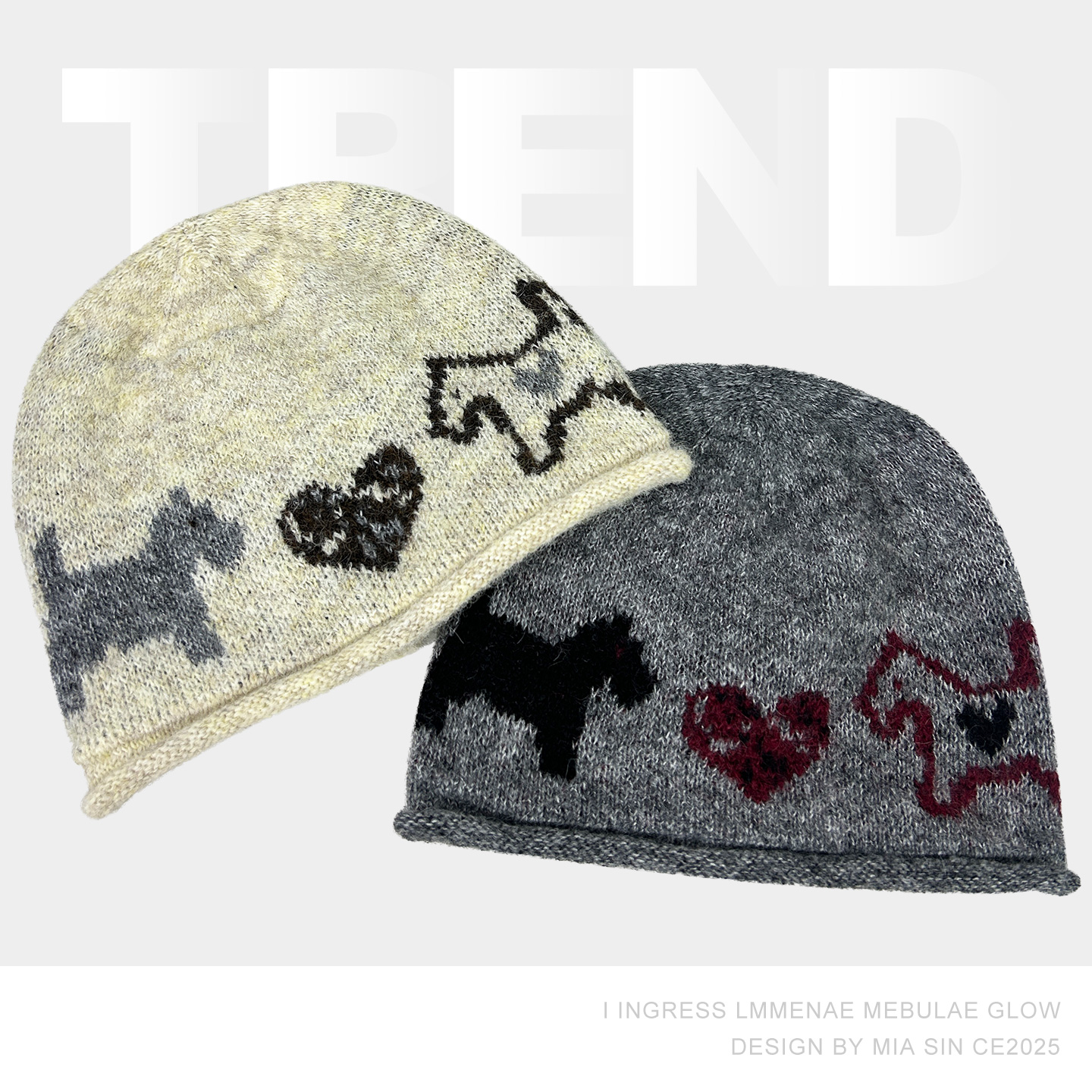 韩国可爱小狗爱心毛线帽子女秋冬百搭套头帽户外针织帽显脸小冷帽