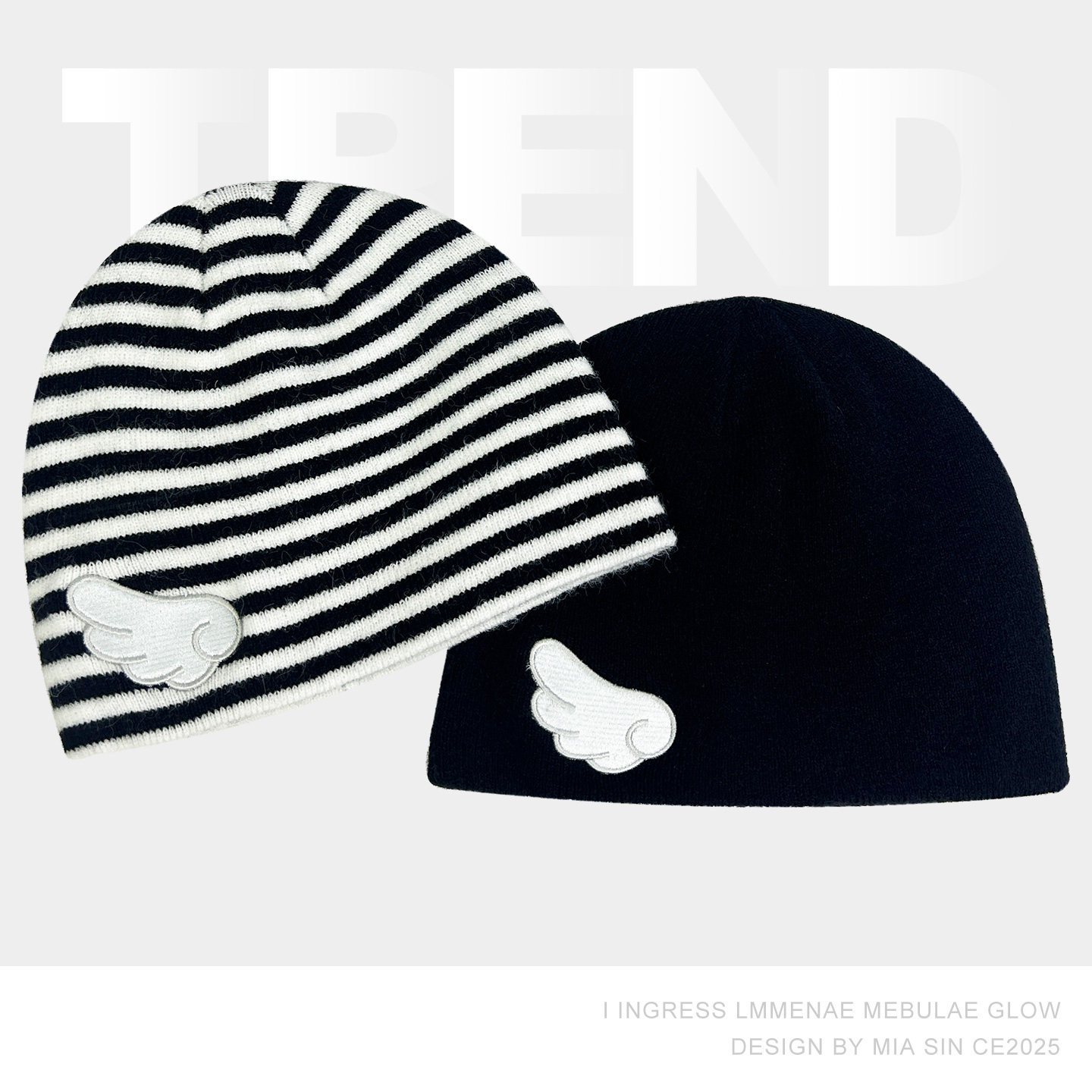 韩国ins刺绣天使翅膀条纹针织帽