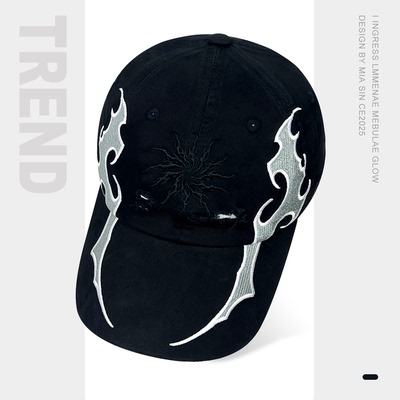 美式高街个性刺绣双刃火焰棒球帽