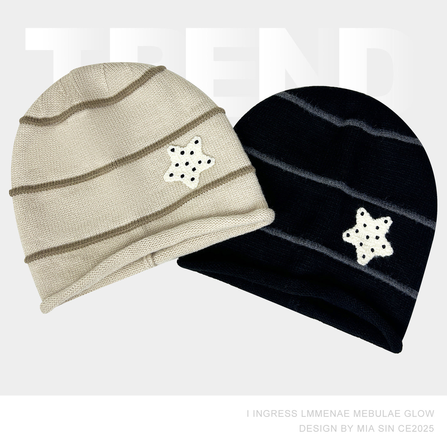 韩系ins条纹星星秋冬保暖堆堆帽