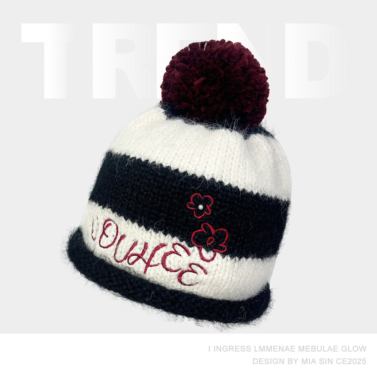 韩国撞色条纹毛球秋冬针织帽子女