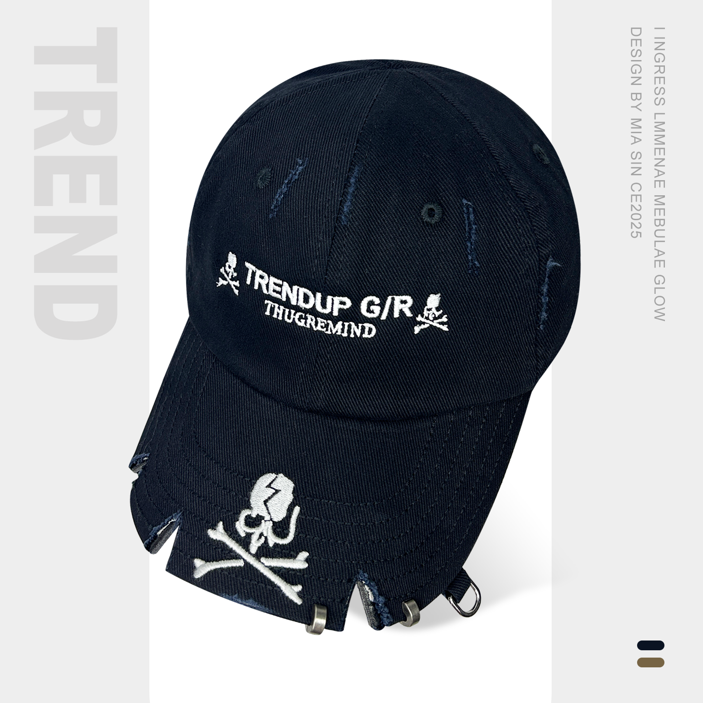 美式破坏缺角铆钉棒球帽女街头嘻哈潮牌高街做旧加深加大鸭舌帽男