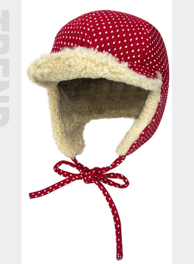 韩国可爱波点羊羔绒加厚雷锋帽女冬天骑车保暖护耳帽双面戴飞行帽