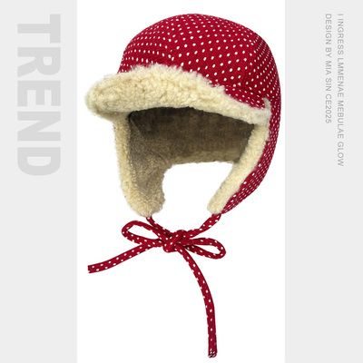 韩国可爱波点羊羔绒加厚雷锋帽女