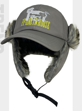 韩国刺绣狗狗加绒雷锋帽女秋冬保暖护耳帽两戴防水滑雪飞行帽子男