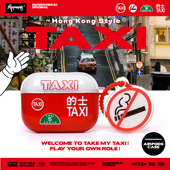 PAPERWORKS原创TAXI香港 士出租车图案港风红色透明耳机套耳机壳适用苹果耳机第二三四代AirPods4代Pro32代