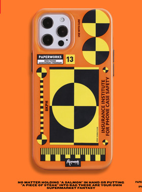 【清仓优惠】PAPERWORKS原创碰撞测试图案橙色适用于苹果12PROMAX全包手机壳