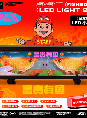 PAPERWORKS原创富贵有鱼金龙鱼新年图案亚克力实木USB充电小灯箱