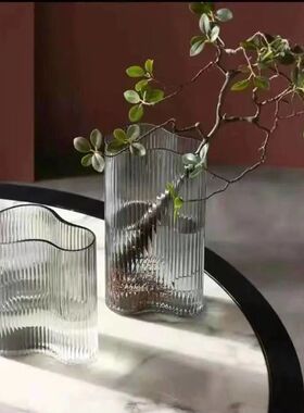 现代简约透明大号花瓶家居客厅装饰插花摆件创意脚印几何玻璃花瓶