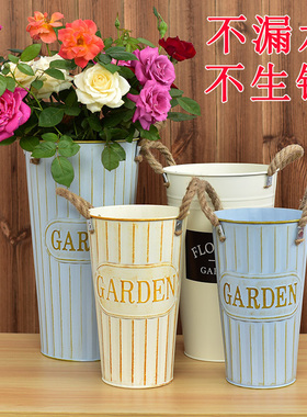 醒花桶鲜花桶花店家用装花特大号复古铁艺花盆干花花瓶泡花插花筒