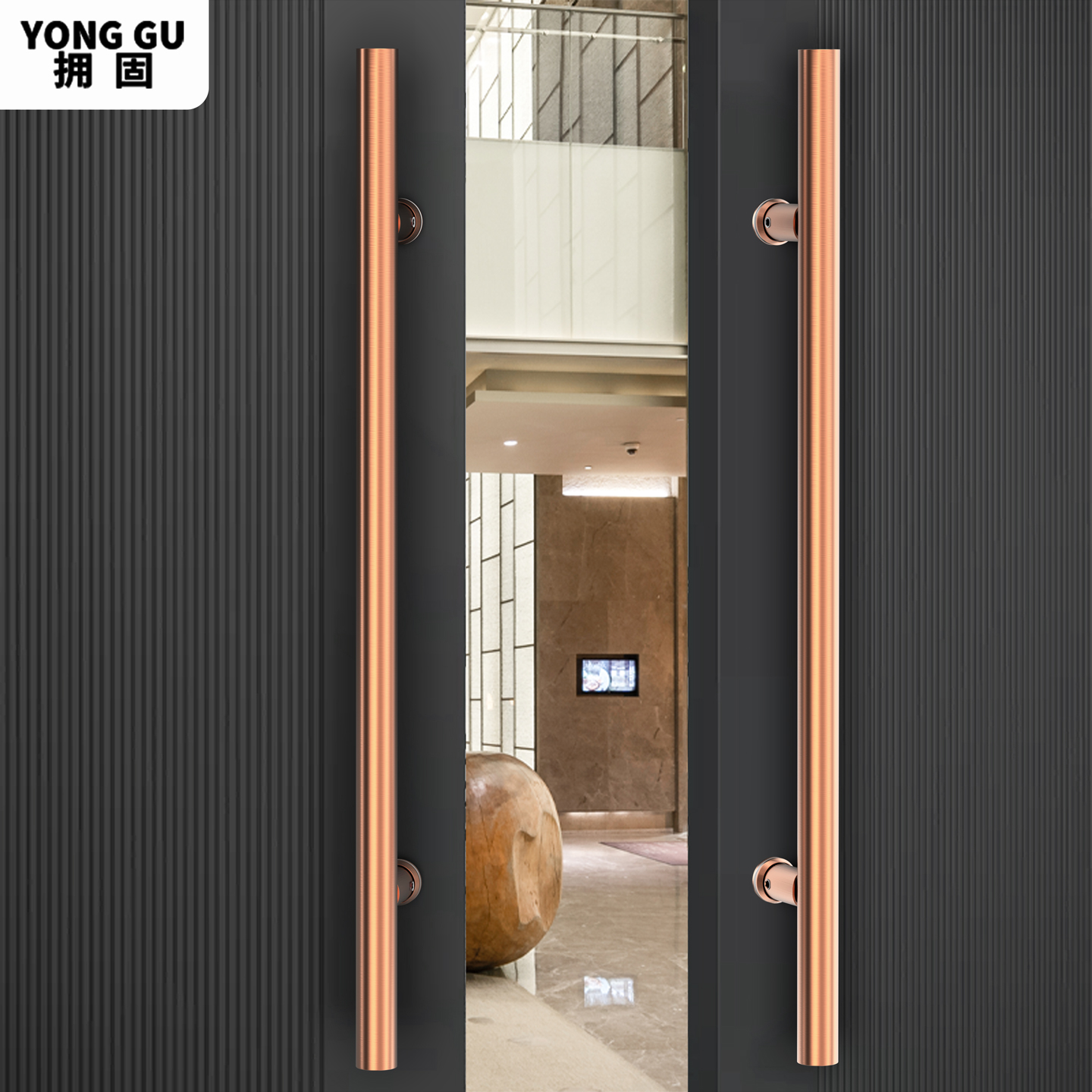 有框玻璃门木门侧装马蹄大拉手