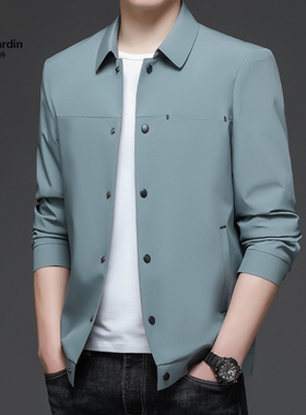 皮尔卡丹高端休闲夹克衫男短款茄克中年商务休闲翻领上衣外套男