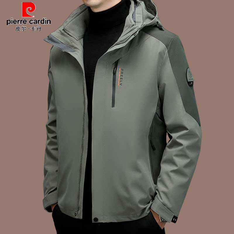 皮尔卡丹户外冲锋衣男士秋冬三合一可拆卸加厚加绒防风夹克外套男