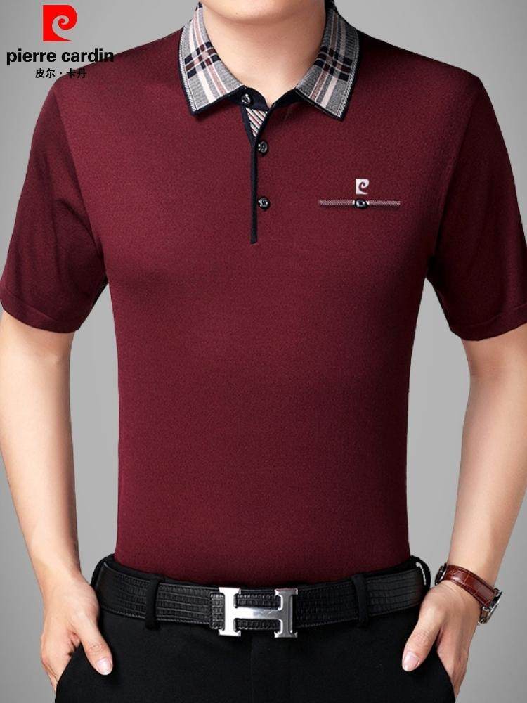 皮尔卡丹男装春季桑蚕丝短袖t恤大名牌薄款中老年体恤