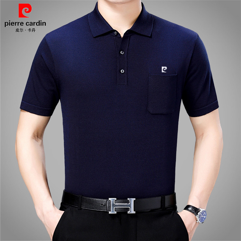 皮尔卡丹爸爸夏装t恤男短袖中老年宽松薄款上衣男中年polo衫男装