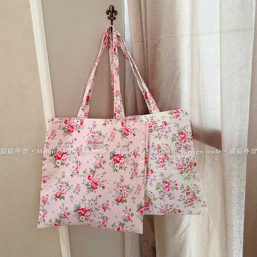 新花 Cath kidston 出口英国碎花帆布单肩手提包学生可折叠书袋