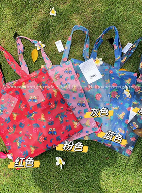 出口日本feiler鸭子瓢虫蝴蝶印花网纱托特单肩包购物袋收纳环保袋