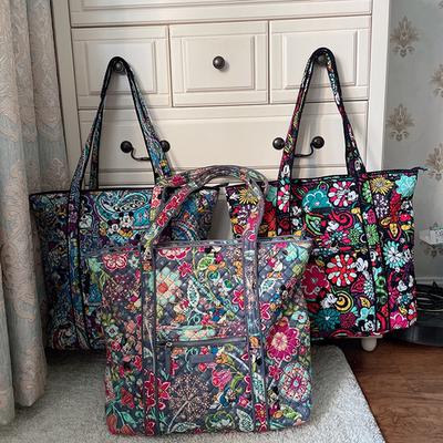 Vera Bradley 限量花色纯棉环保印花女士手提包大容量百搭单肩包
