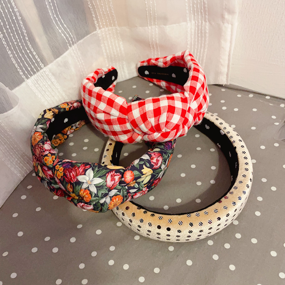 新品美国LE出口单成人儿童打结发箍碎花发带发饰红色格子波点