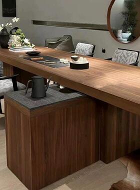 高端北胡桃木茶桌205新款无界实木美茶台黑禅意2办公864室新中式