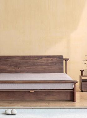 新中式黑胡早桃木床实双434人床木酒店床及餐大储物主卧室床家具