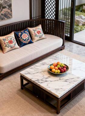 新中式实沙发茶木几组合民办公室代xjs1简约轻现奢宿黑胡桃白蜡木