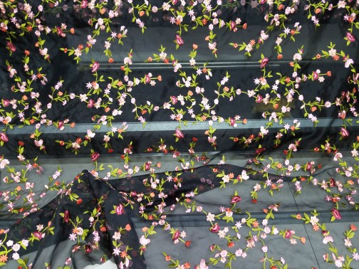 晚竹丝绸真丝绡欧根纱彩线绣花面海绵垫/布料/面料/