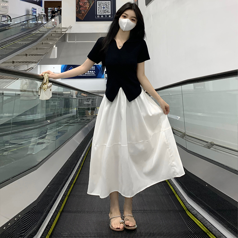 大码2024夏季新款盐系轻熟法式微胖时尚显瘦上衣+半身裙两件套装