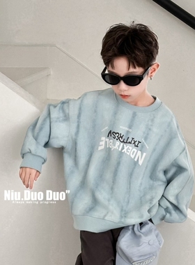 牛哆哆儿童卫衣2025秋款男童圆领上衣中大童宽松扎染女童潮39275