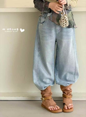 大E小e儿童牛仔裤2026春款中大童韩版直筒裤女童烫钻阔腿裤89923