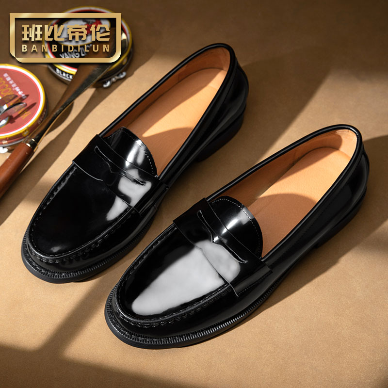 英伦真皮乐福鞋男士开车鞋软底商务休闲皮鞋男一脚蹬漆皮手工透气