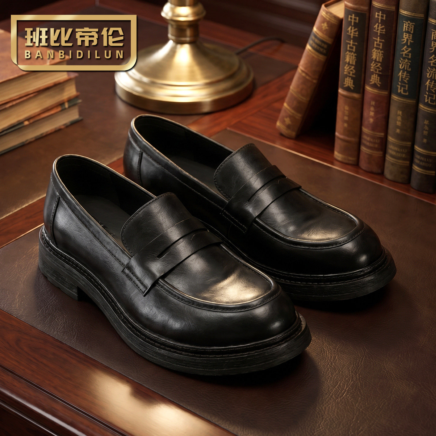 马皮一脚蹬乐福鞋男真皮手工高端透气英伦商务休闲皮鞋男婚鞋厚底