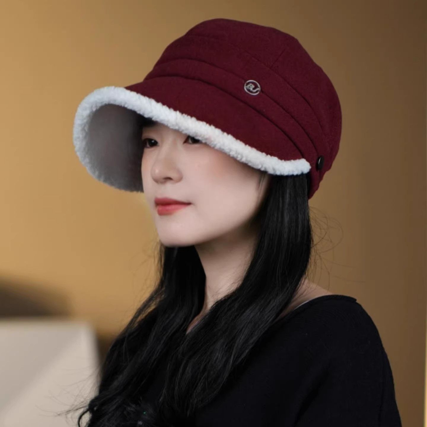 可挂口罩帽子女秋冬保暖2025新款时尚显脸小加绒宽檐马术帽鸭舌帽