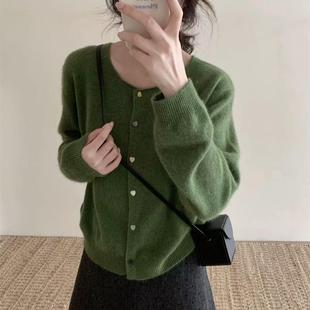 263毛衣外套韩系百搭低圆领纯色宽松软糯休闲牛油果绿女针织开衫