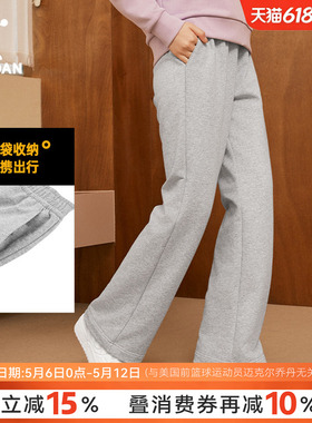乔丹女裤宽松直筒裤夏季新款正品灰色垂感卫裤百搭休闲运动长裤子