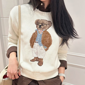 可爱小熊刺绣针织衫 套头纯棉毛衣 春秋新宽松休闲百搭少女圆领长袖