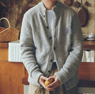 小马男女同款复古毛衣秋冬新宽松休闲百搭翻领长袖奶奶风宽松开衫