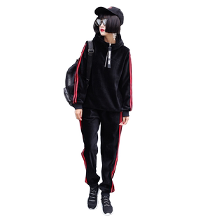 运动女士冬装时尚2025冬装新款加绒卫衣裤子两件套金丝绒套装女