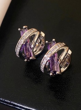 奥特莱斯折扣店撤柜清仓捡漏18K金紫色交叉耳环耳钉outlets女配饰