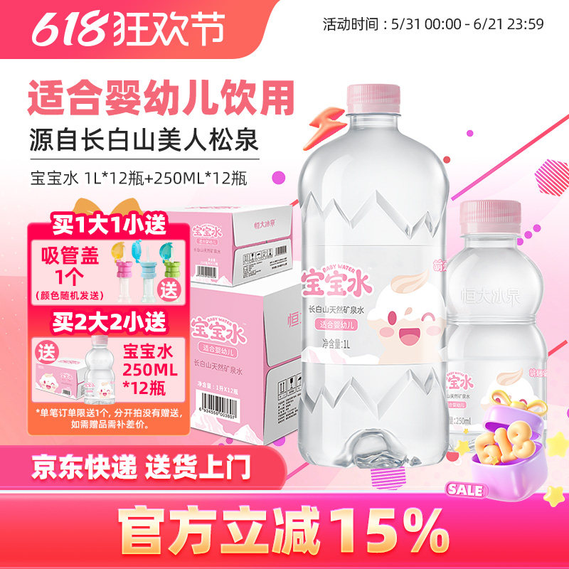 恒大冰泉宝宝水婴儿儿童泡奶长白山低钠天然矿泉水饮用水1L*12瓶