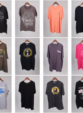 XT288古着vintageT恤美版街头风嘻哈大板型宽松男女圆领印花短袖